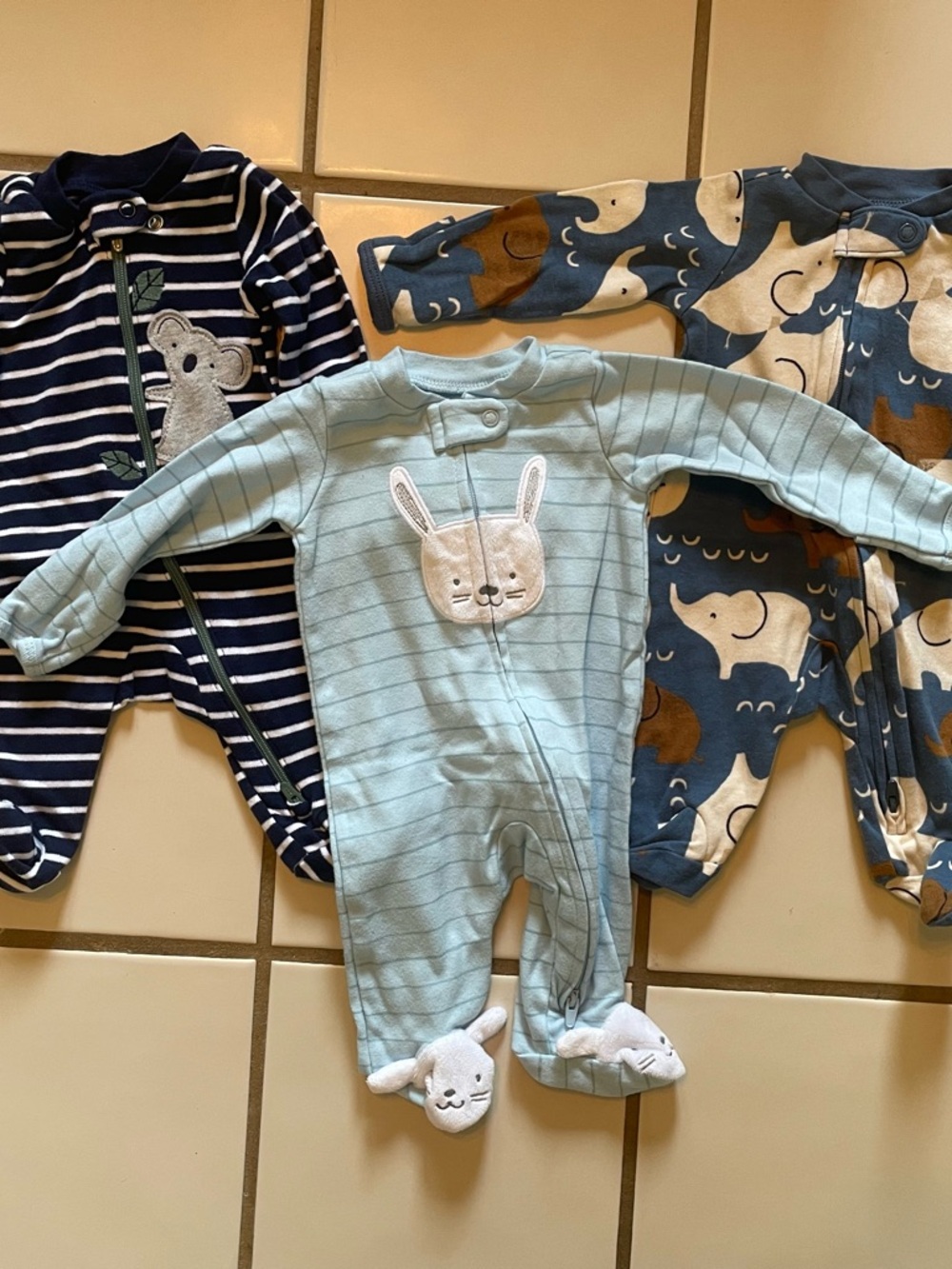 Carter's set of 3 Newborn NWOT One-Piece Footed Bodysuit Bunny Koala Elephant